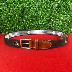 Peter Millar Pine Tree Golf Belt Men's Embroidered Canvas Leather Brass Buckle
